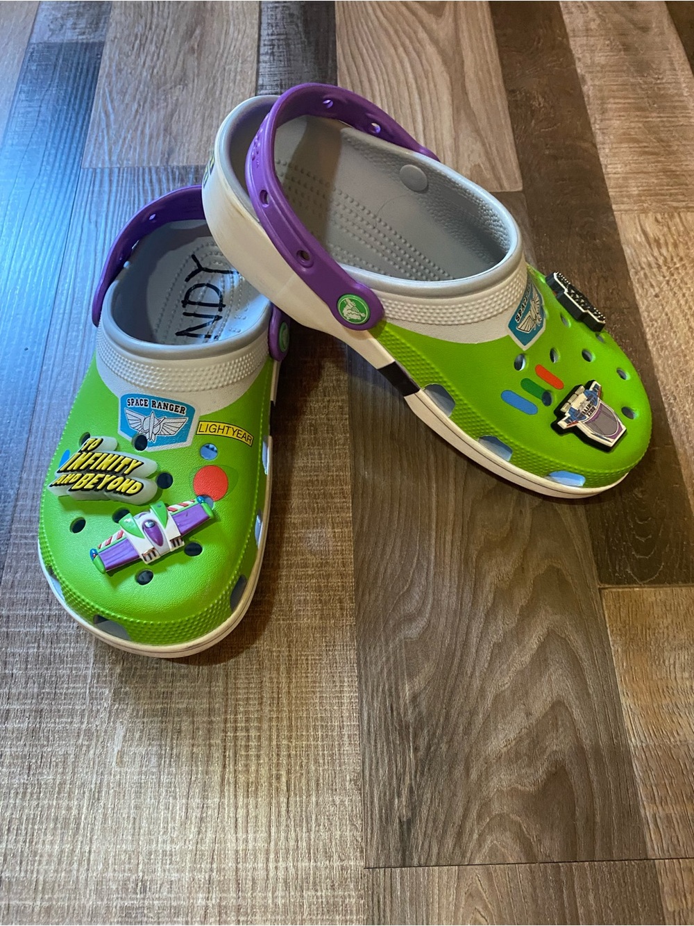 CROCS Green and Purple Buzz Lightyear Themed Mules
